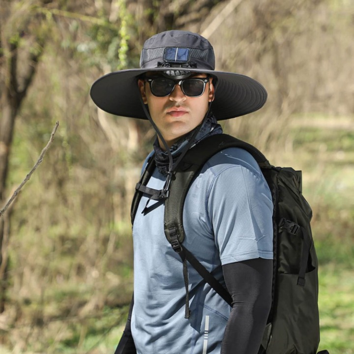 Sun Hat Solar-Powered Fan Wide Brim & UV Protection