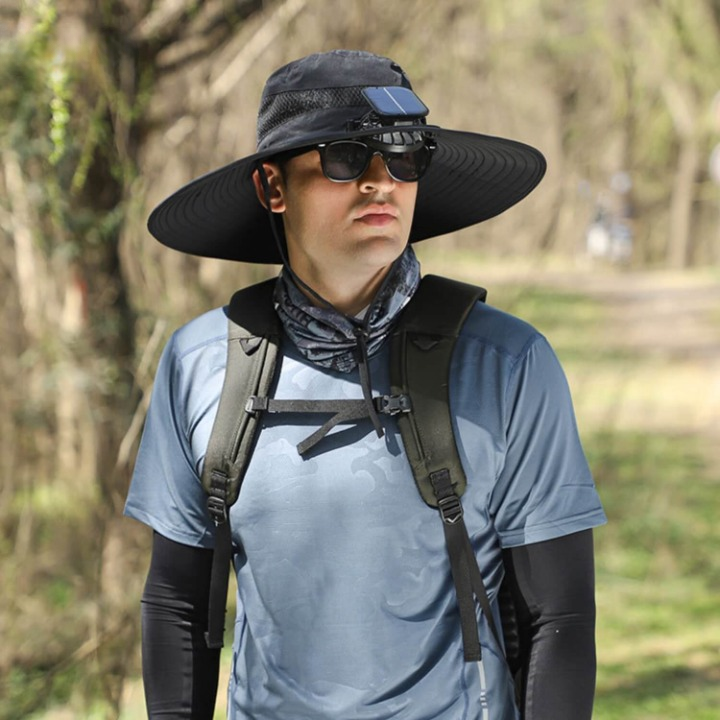 Sun Hat Solar-Powered Fan Wide Brim & UV Protection
