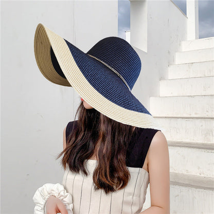 Sun Hat Wide Brim UV Protection Gold Chain