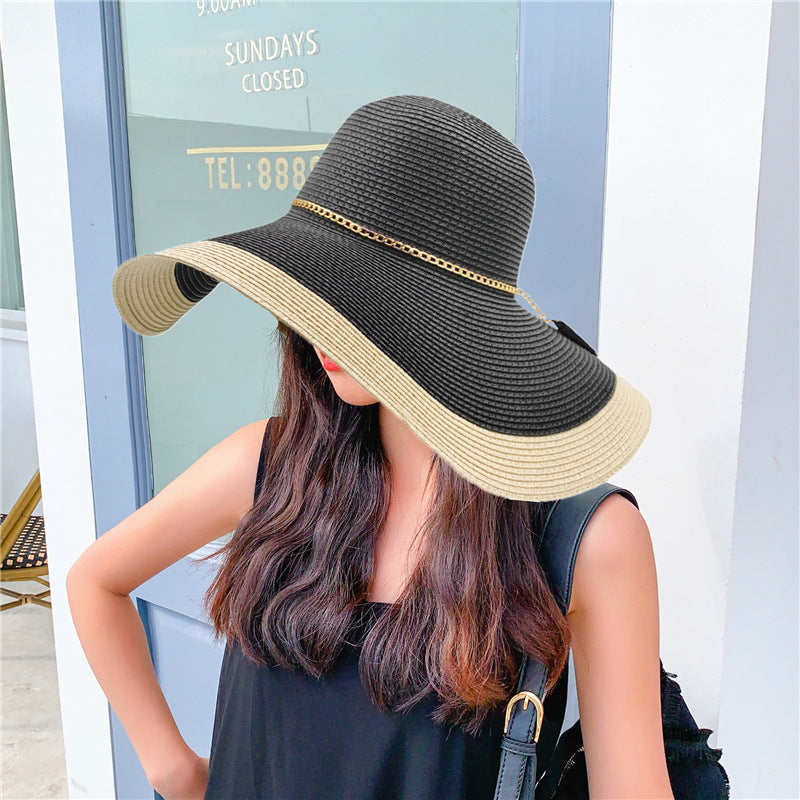 Sun Hat Wide Brim UV Protection Gold Chain