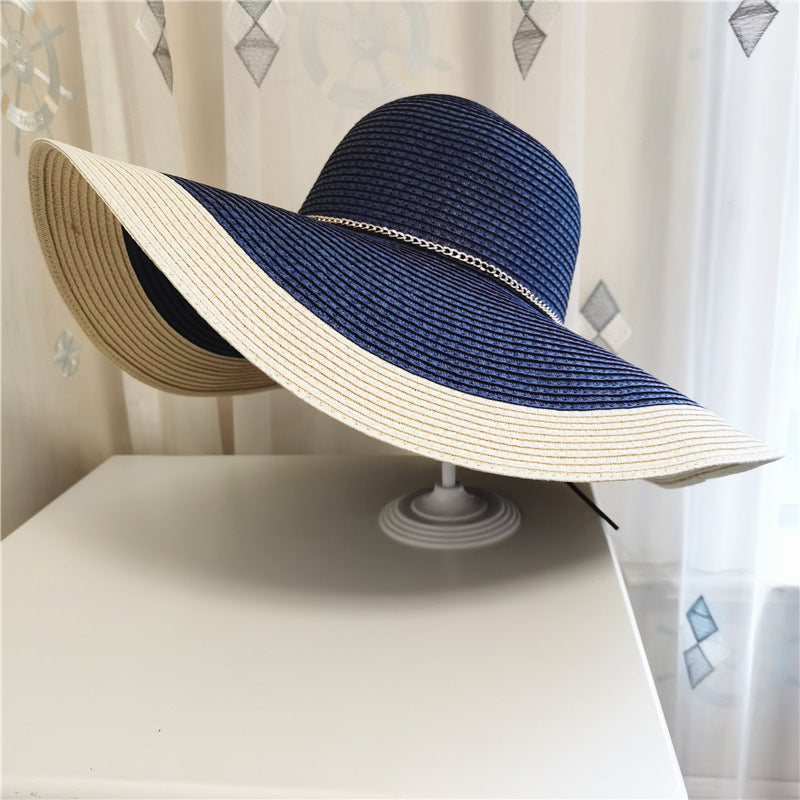 Sun Hat Wide Brim UV Protection Gold Chain