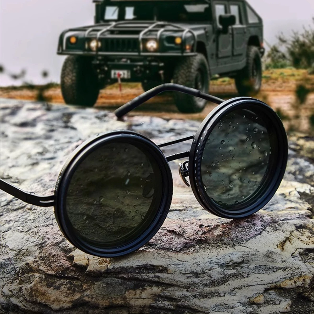 Sunglasses Adjustable Tint Lenses UV400 Round Metal Frame