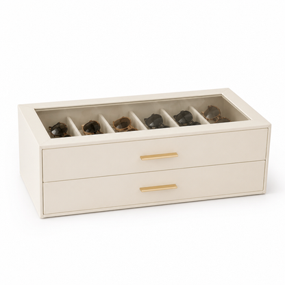 Sunglasses Organizer Velvet-Lined & Glass Lid 12-Pair Capacity