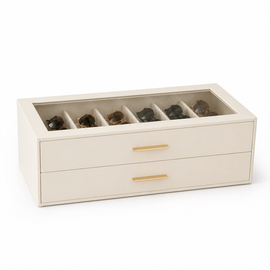 Sunglasses Organizer Velvet-Lined & Glass Lid 12-Pair Capacity
