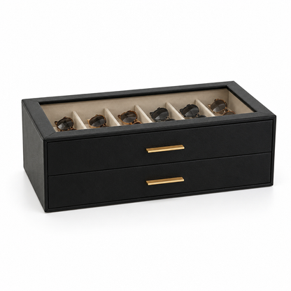 Sunglasses Organizer Velvet-Lined & Glass Lid 12-Pair Capacity