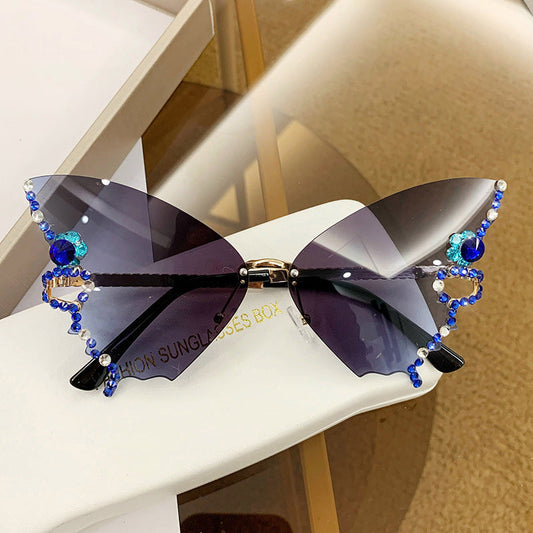Sunglasses Rimless Butterfly Crystal UV400 Lightweight