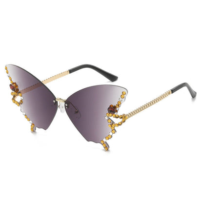 Sunglasses Rimless Butterfly Crystal UV400 Lightweight