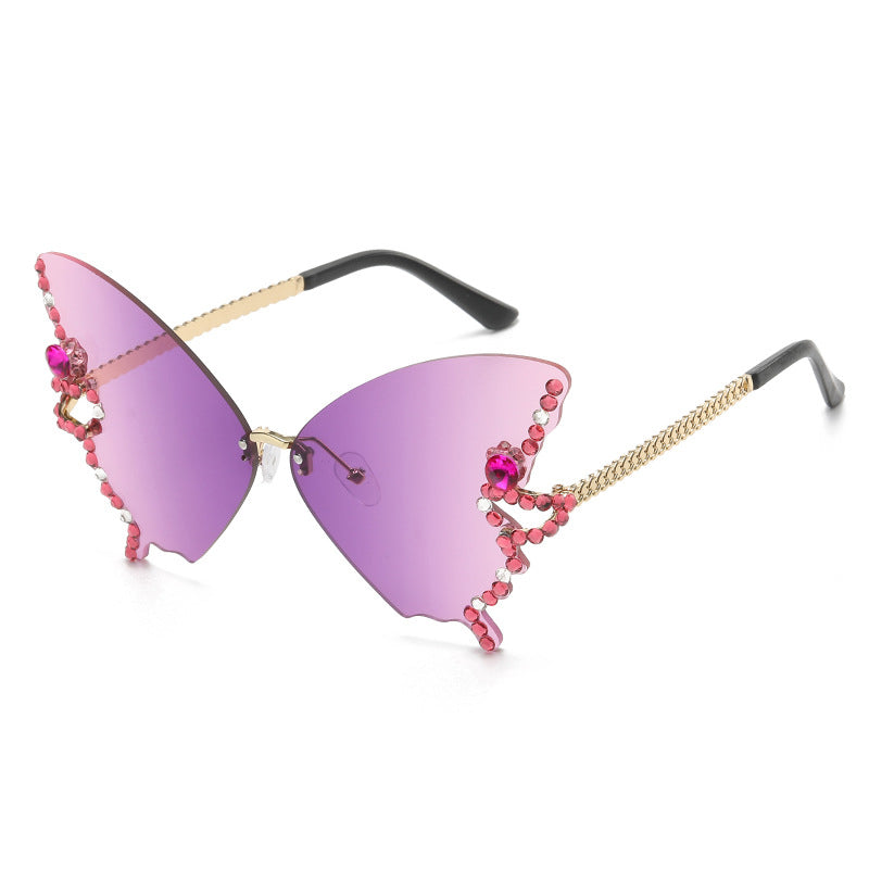 Sunglasses Rimless Butterfly Crystal UV400 Lightweight