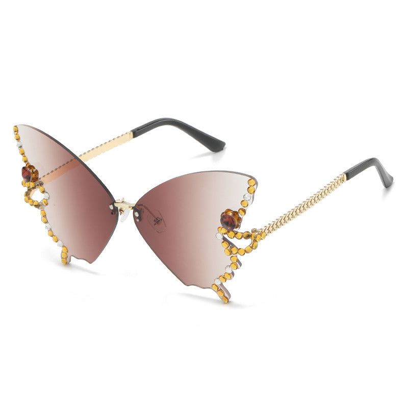 Sunglasses Rimless Butterfly Crystal UV400 Lightweight