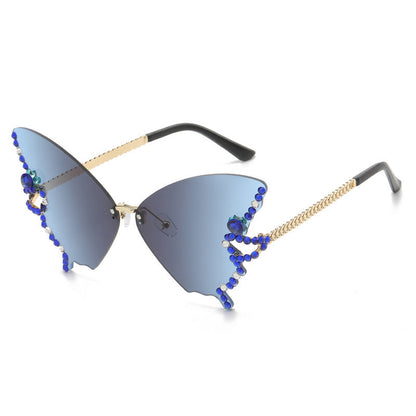 Sunglasses Rimless Butterfly Crystal UV400 Lightweight