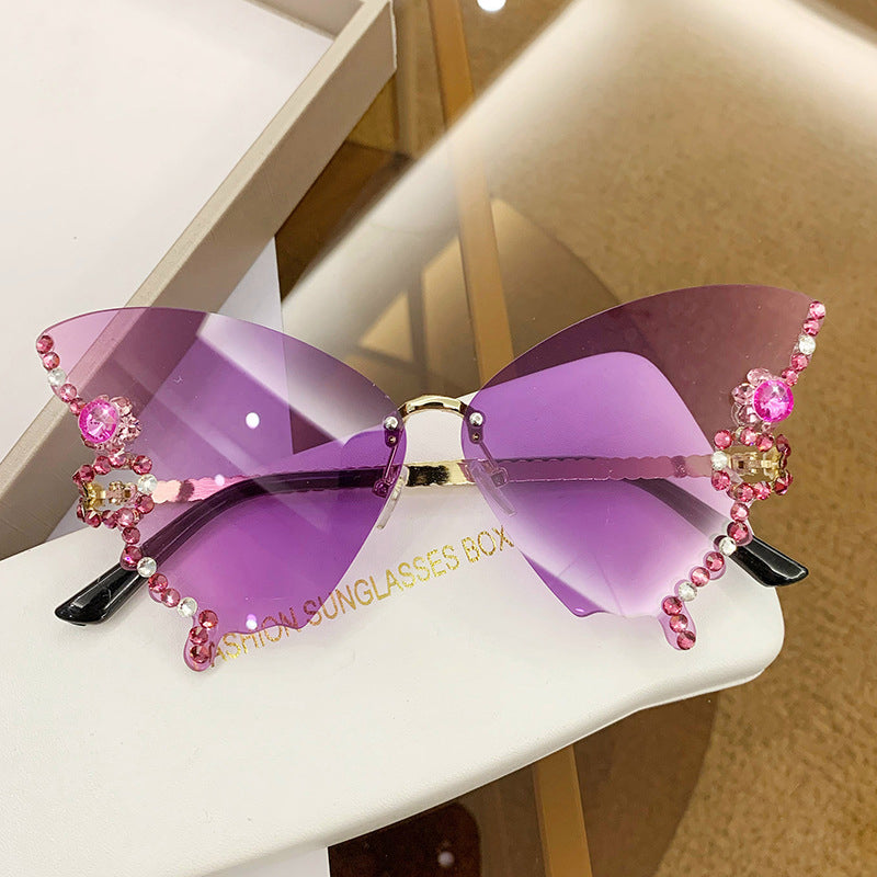 Sunglasses Rimless Butterfly Crystal UV400 Lightweight