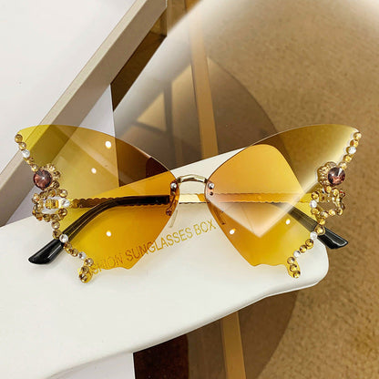 Sunglasses Rimless Butterfly Crystal UV400 Lightweight
