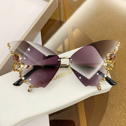 Sunglasses Rimless Butterfly Crystal UV400 Lightweight
