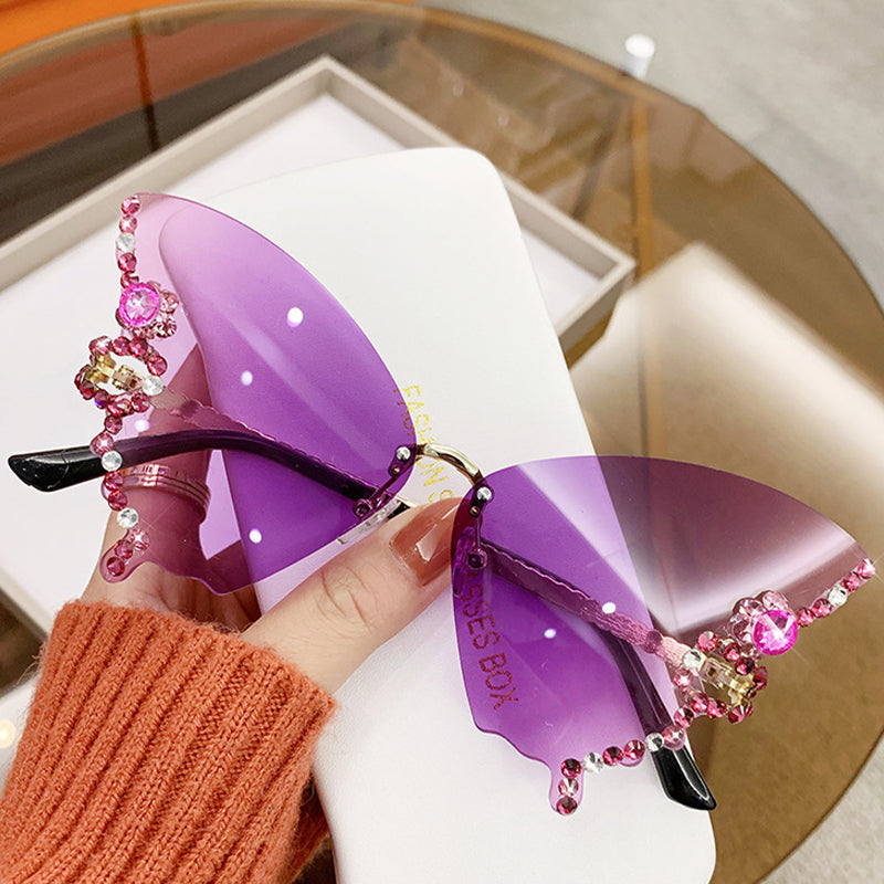 Sunglasses Rimless Butterfly Crystal UV400 Lightweight