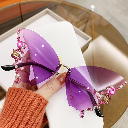 Sunglasses Rimless Butterfly Crystal UV400 Lightweight