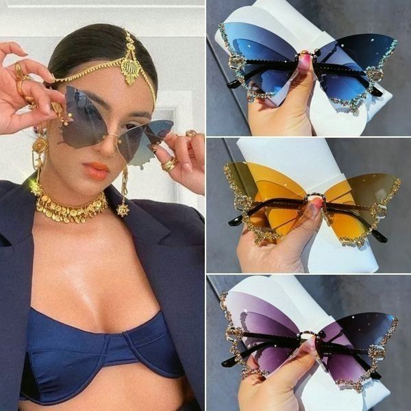 Sunglasses Rimless Butterfly Crystal UV400 Lightweight