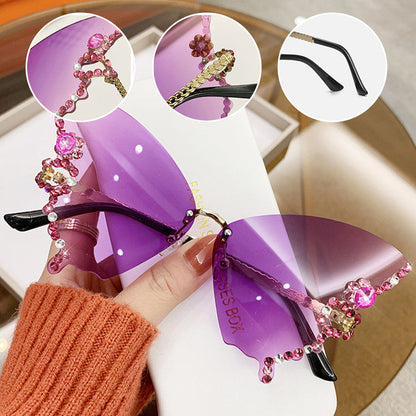 Sunglasses Rimless Butterfly Crystal UV400 Lightweight