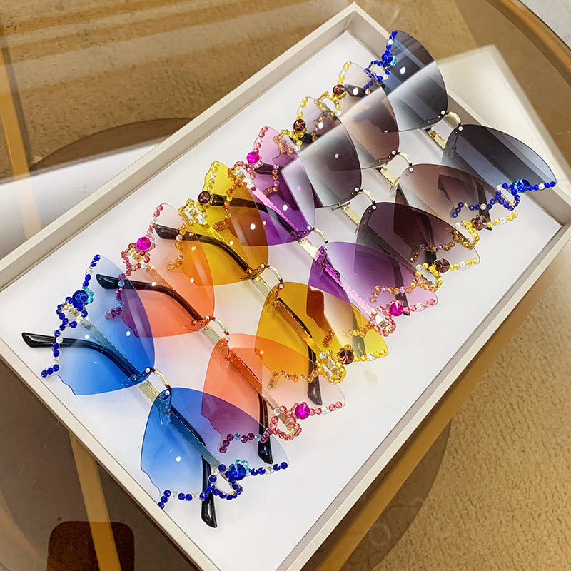 Sunglasses Rimless Butterfly Crystal UV400 Lightweight