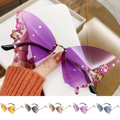 Sunglasses Rimless Butterfly Crystal UV400 Lightweight