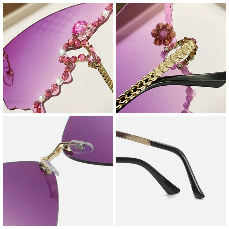 Sunglasses Rimless Butterfly Crystal UV400 Lightweight