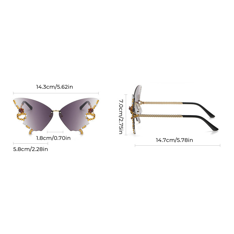 Sunglasses Rimless Butterfly Crystal UV400 Lightweight