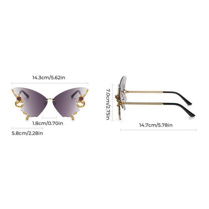 Sunglasses Rimless Butterfly Crystal UV400 Lightweight