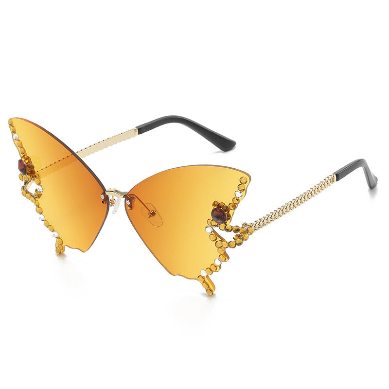 Sunglasses Rimless Butterfly Crystal UV400 Lightweight