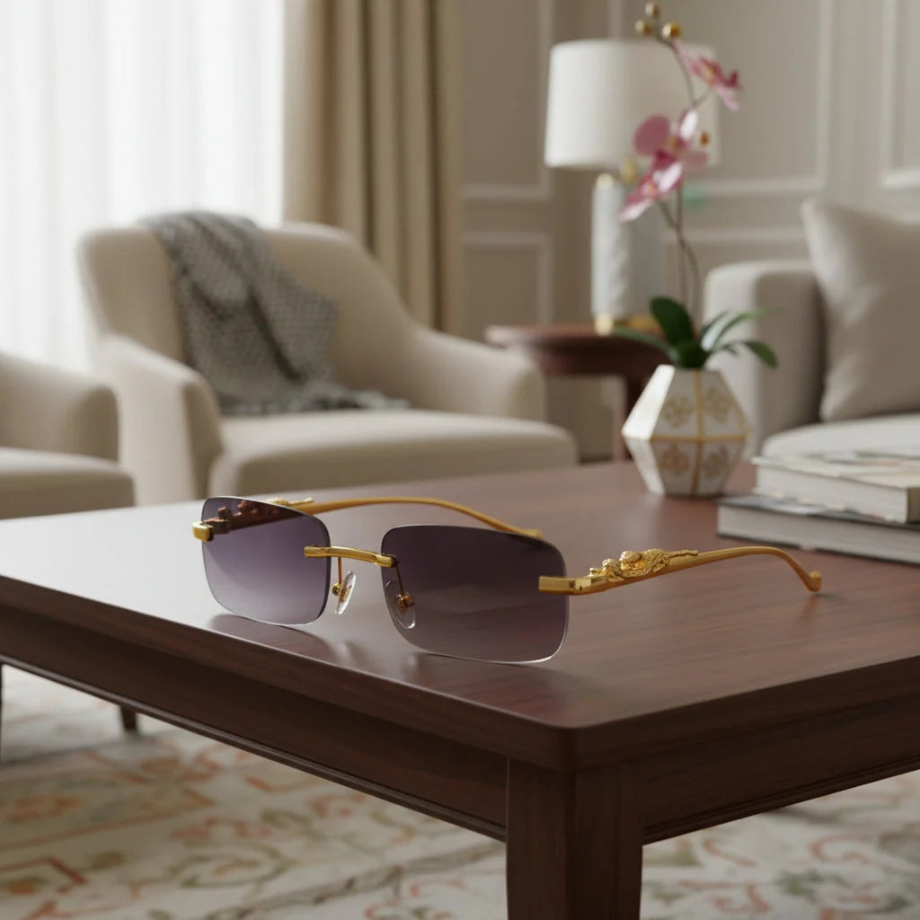 Sunglasses Rimless Leopard Head Temple UV400