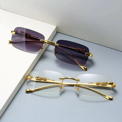 Sunglasses Rimless Leopard Head Temple UV400