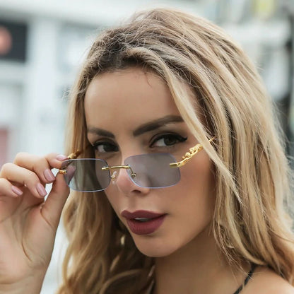 Sunglasses Rimless Leopard Head Temple UV400