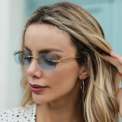 Sunglasses Rimless Leopard Head Temple UV400