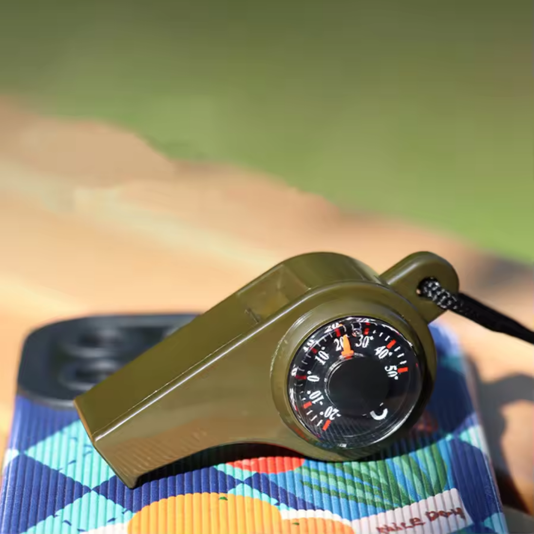 Survival Whistle Battery-Free Compass & Thermometer