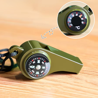 Survival Whistle Battery-Free Compass & Thermometer