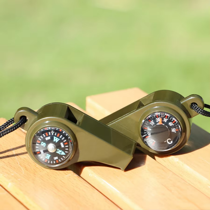 Survival Whistle Battery-Free Compass & Thermometer