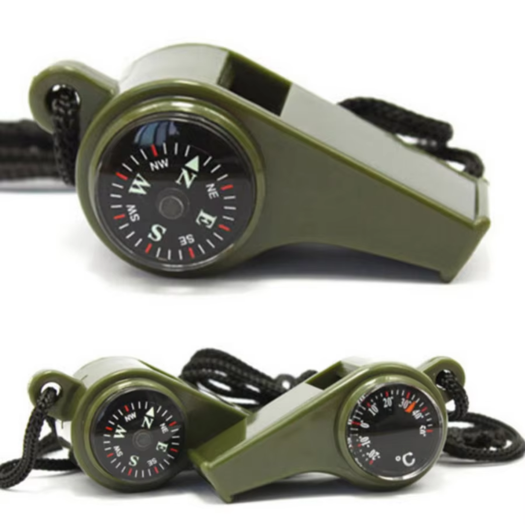 Survival Whistle Battery-Free Compass & Thermometer