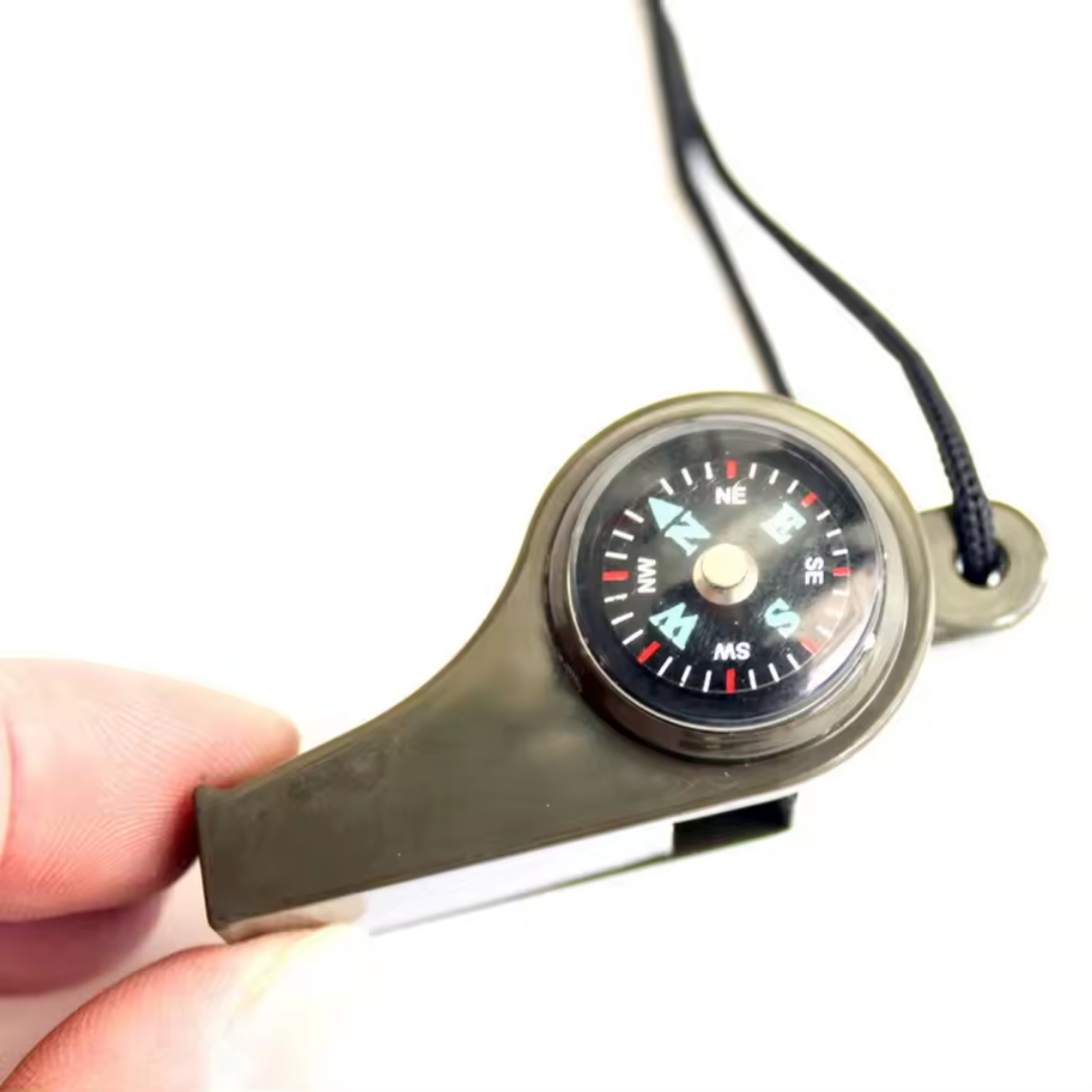 Survival Whistle Battery-Free Compass & Thermometer