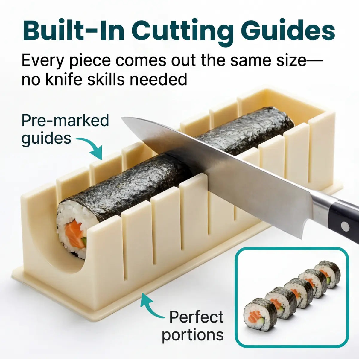 Sushi Mold Set No-Roll Cutting Guides Dishwasher Safe