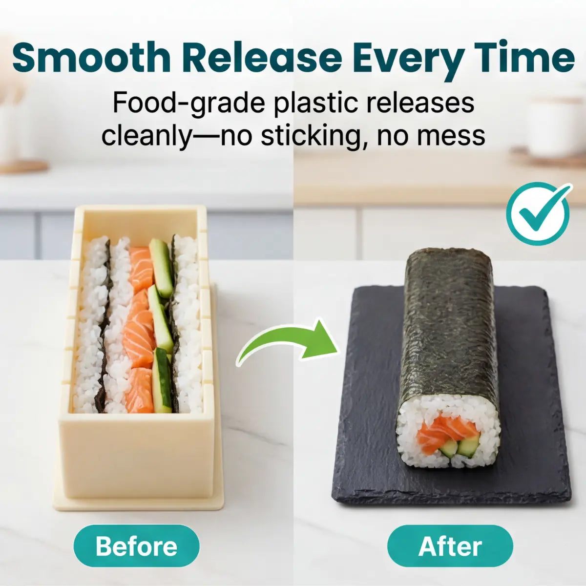Sushi Mold Set No-Roll Cutting Guides Dishwasher Safe