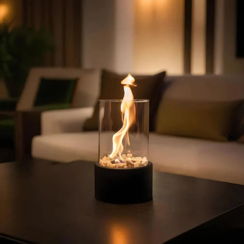 Table Fire Lantern Bioethanol-Powered Borosilicate Glass Weatherproof Steel Base