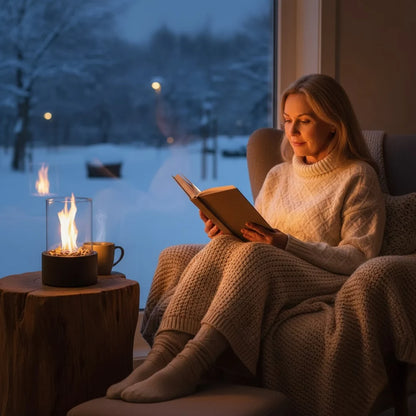 Table Fire Lantern Bioethanol-Powered Borosilicate Glass Weatherproof Steel Base