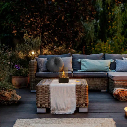Table Fire Lantern Bioethanol-Powered Borosilicate Glass Weatherproof Steel Base