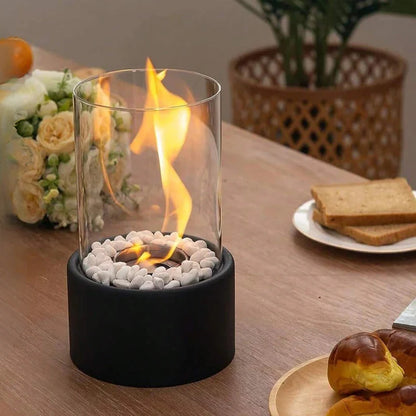 Table Fire Lantern Bioethanol-Powered Borosilicate Glass Weatherproof Steel Base