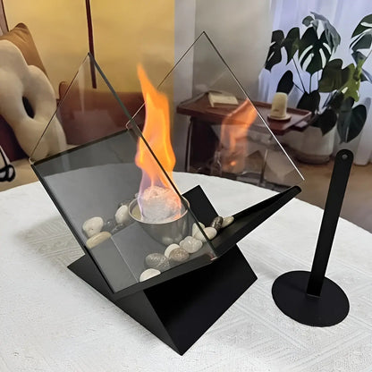 Table Fireplace Bio-Ethanol Clean-Burning Mirrored Panels & Decorative Stones