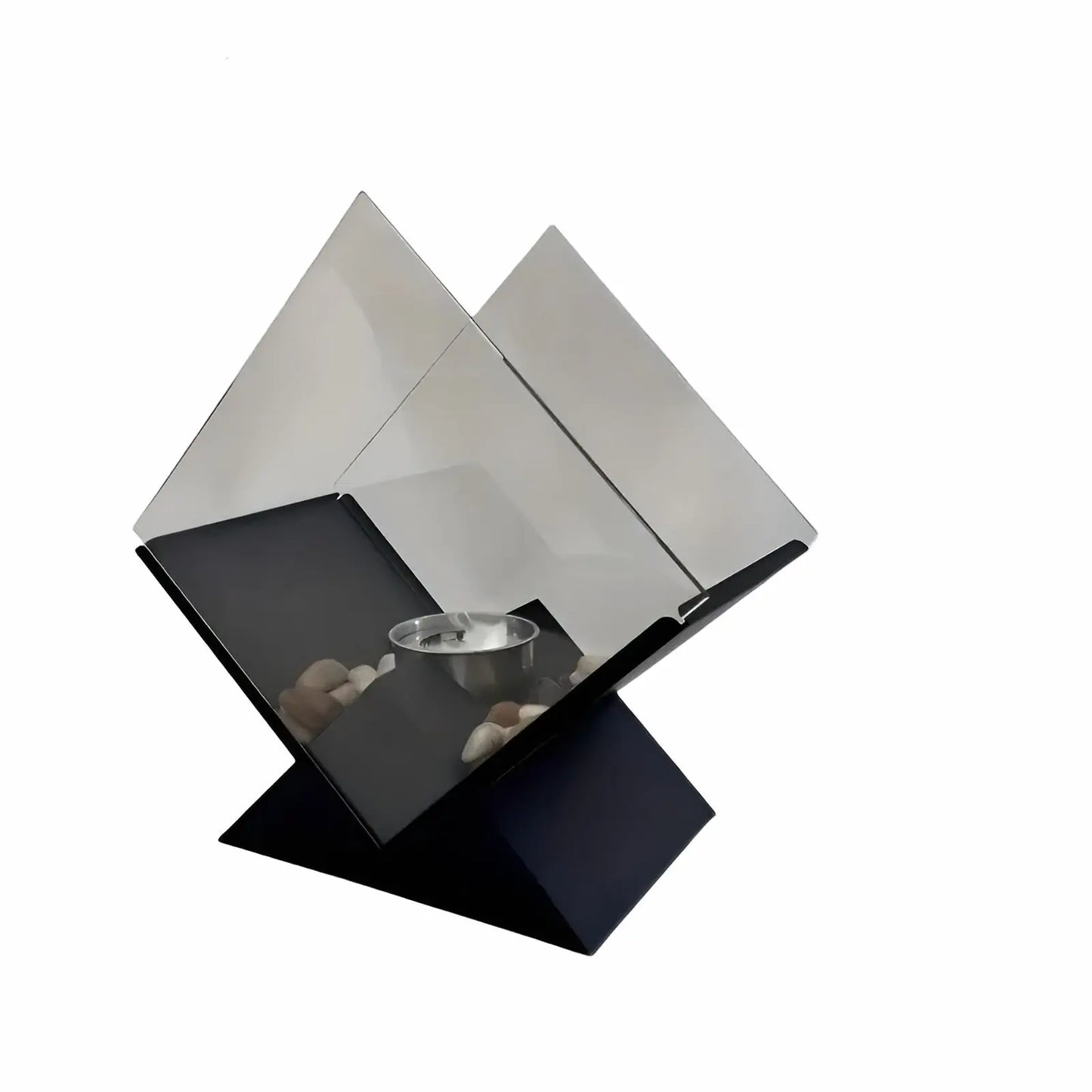 Table Fireplace Bio-Ethanol Clean-Burning Mirrored Panels & Decorative Stones