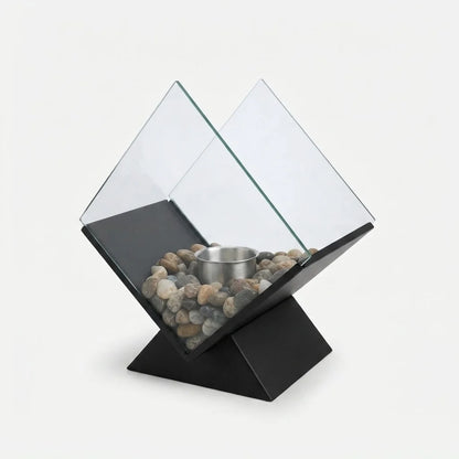 Table Fireplace Bio-Ethanol Clean-Burning Mirrored Panels & Decorative Stones