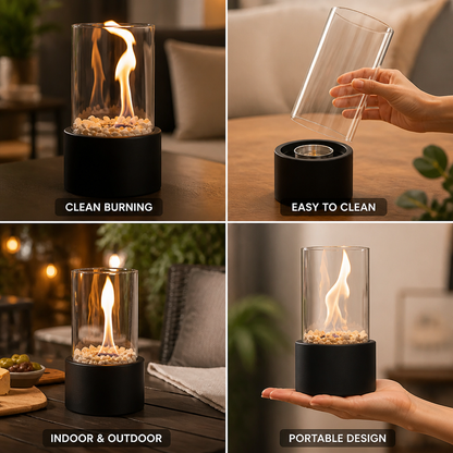 Table Fireplace Glass Cylinder Bioethanol Ready