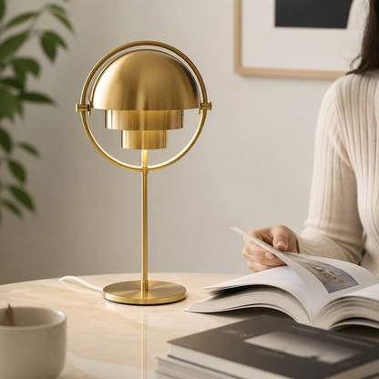 Table Lamp Bauhaus Glass & Gold Finish Flicker-Free LED