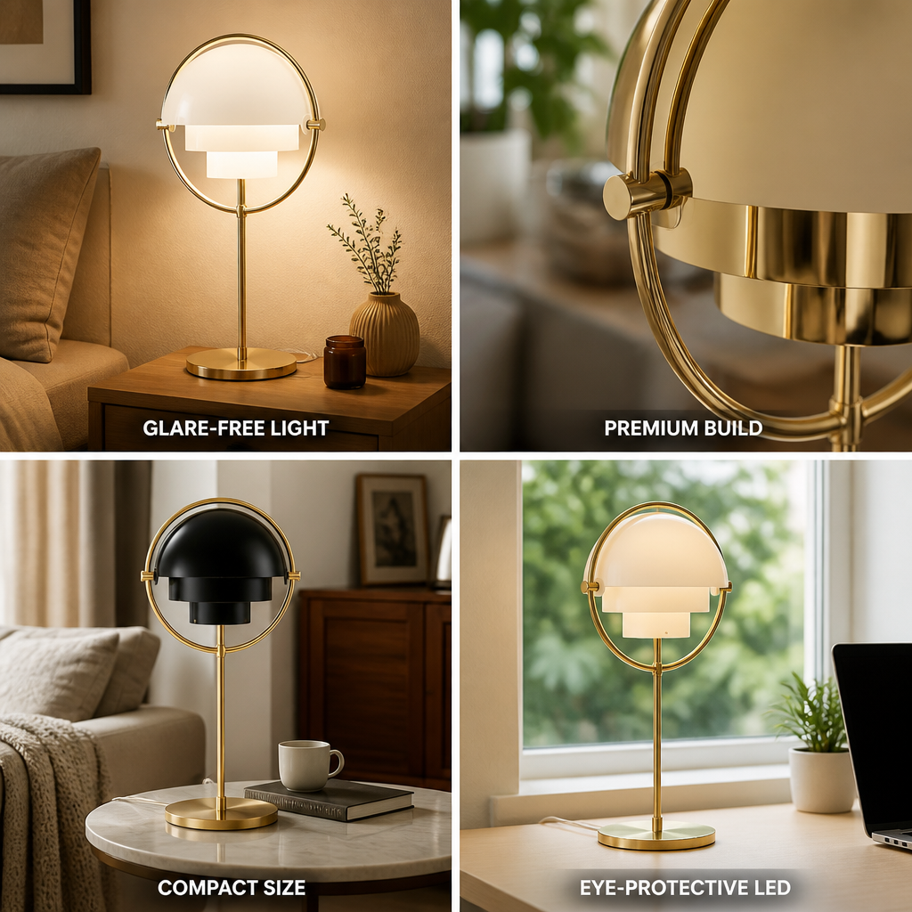 Table Lamp Bauhaus Glass & Gold Finish Flicker-Free LED