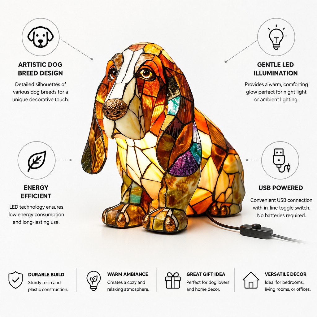 Table Lamp Dog Breed Silhouette LED USB Night Light