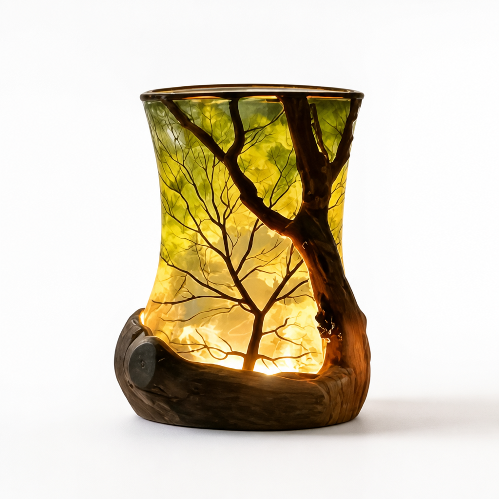 Table Lamp Forest Silhouette Warm LED Battery Powered